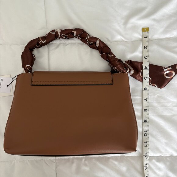 Nicole Miller New York Women's Leather Shoulder Bag Tan Scarf Accent NWT - Picture 7 of 12